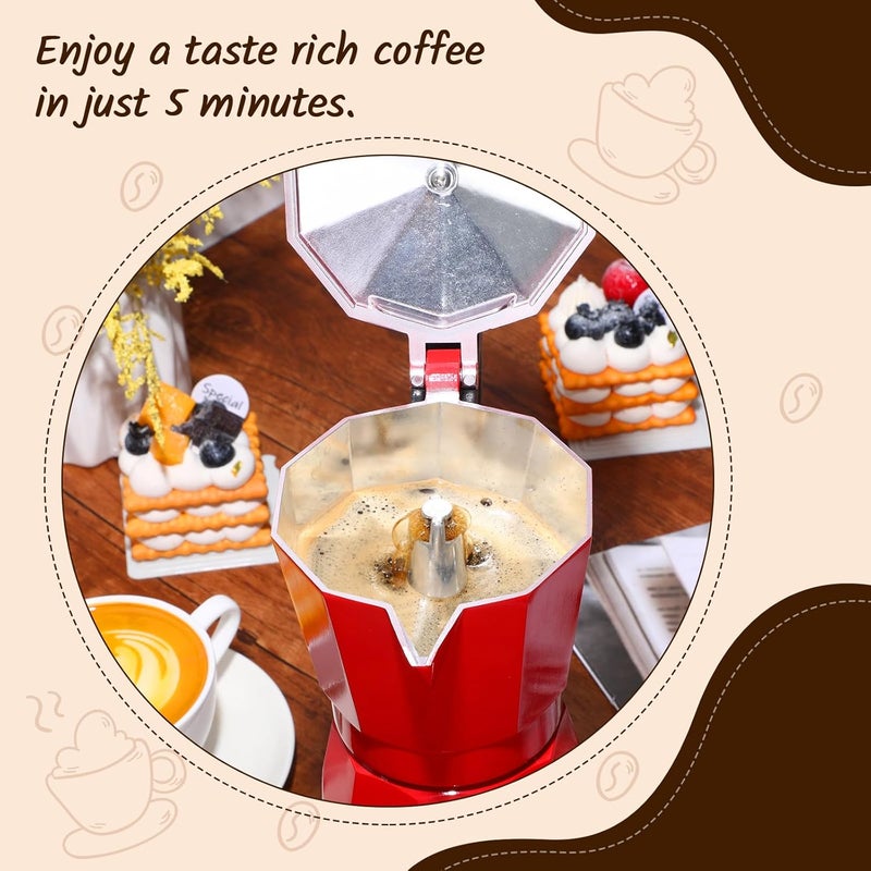 Lemosae Coffee Pot 6 Cup Electric Espresso Coffee Maker Italian Moka Maker 300ml Portable Aluminum Espresso Machine Cafetera Moka Pot with Detachable Base, Gift for Home Travel(Red) - Image 3